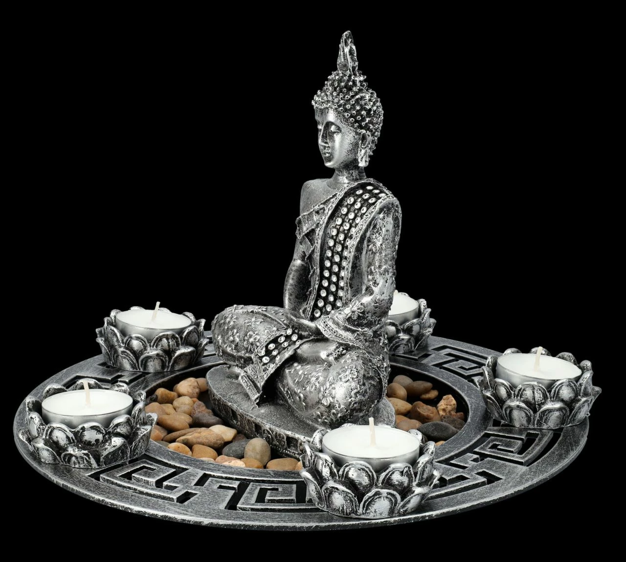 Buddha Figur Als Fünffach Teelichthalter Silberfarben – Bild 7