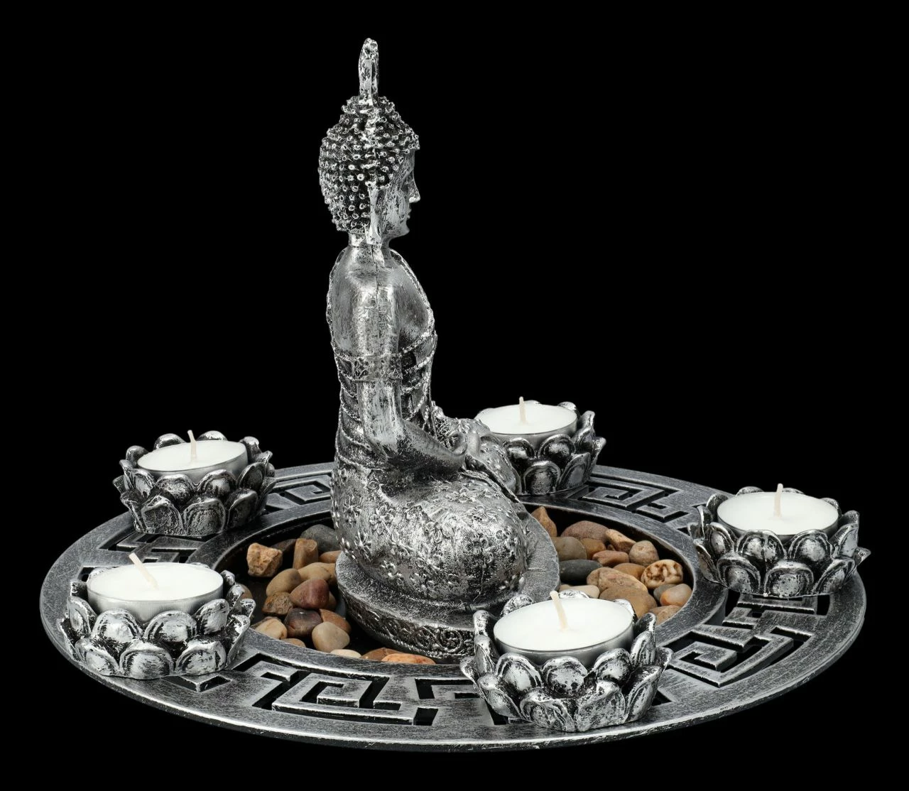 Buddha Figur Als Fünffach Teelichthalter Silberfarben – Bild 5