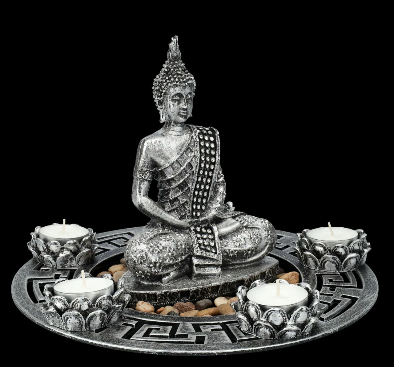 Buddha Figur Als Fünffach Teelichthalter Silberfarben – Bild 2