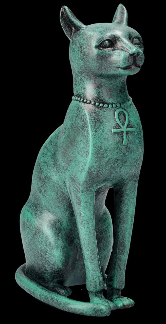 Bastet Figur - Ägyptische Katze In Bronze-Grünspan-Optik