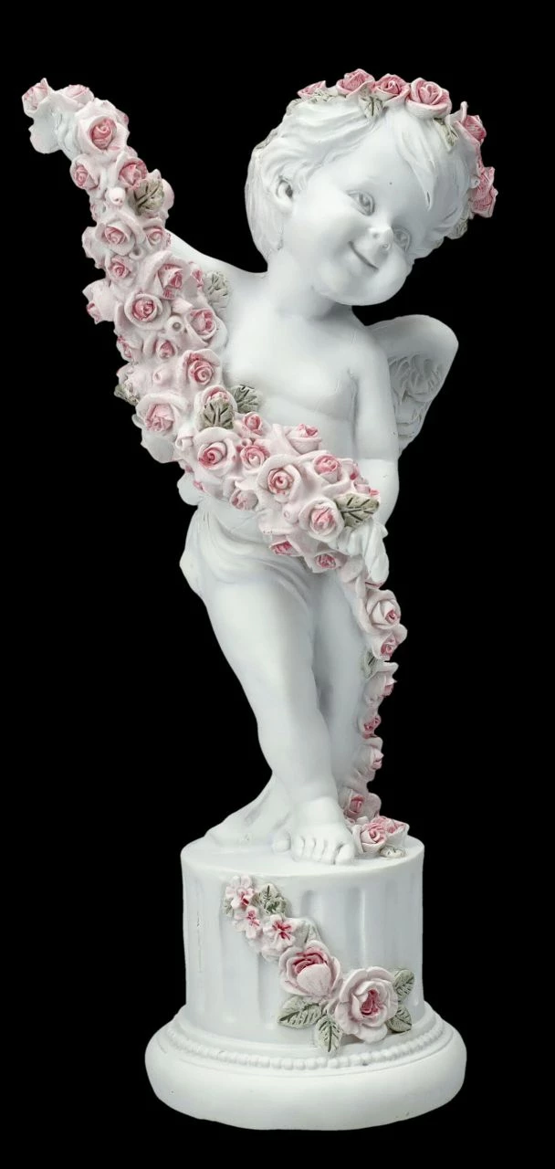 Engel Figur - Putte Mit Rosen Auf Säule – Bild 2