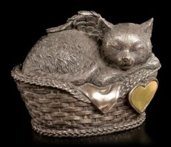 Tier Urne - Katzen-Engel Im Korb Mit Gravurplatte