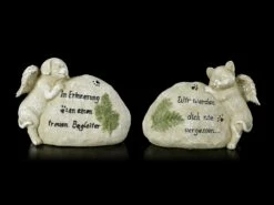Hund Und Katzen Figuren Neben Grabstein - 2er Set