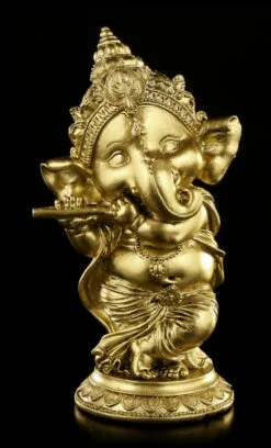 Ganesha Figur Mit Flöte - Goldfarben