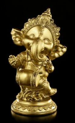 Ganesha Figur Mit Trommel - Goldfarben