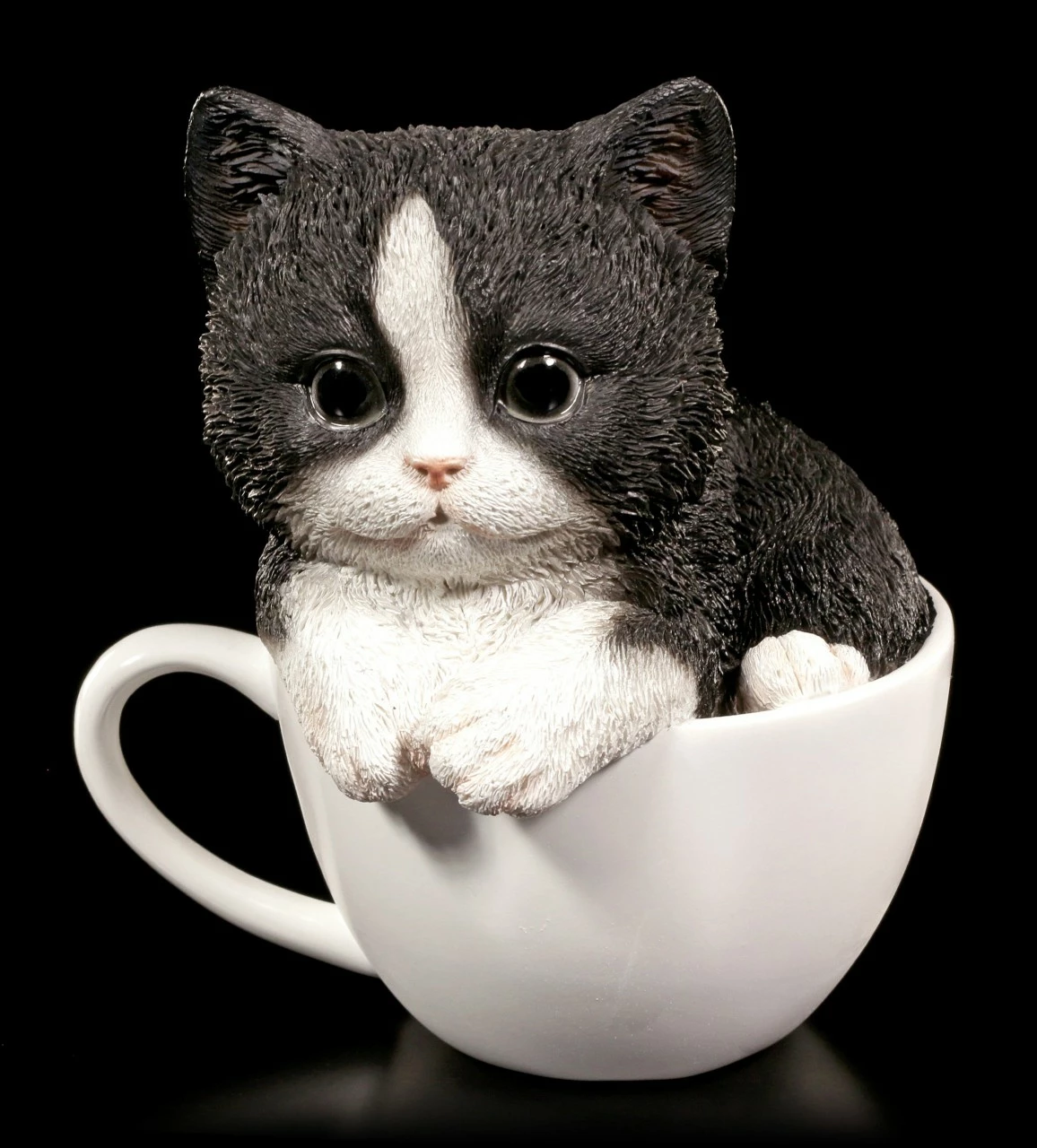Katzen Figur - Schwarz-weißes Kätzchen In Tasse