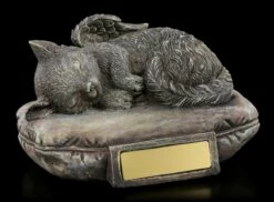 Tier Urne - Katzen-Engel Mit Gravurplatte In Steinoptik