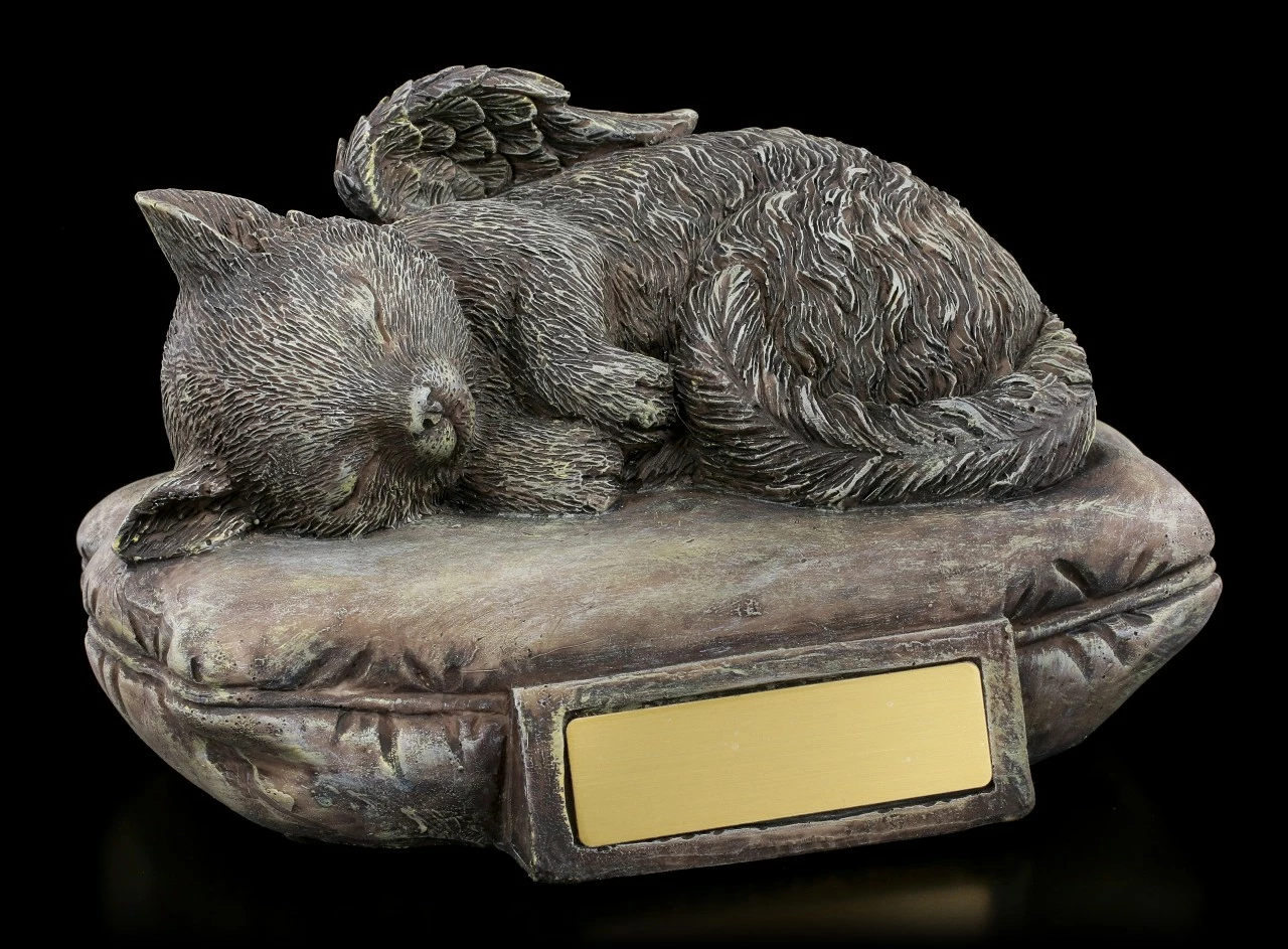 Tier Urne - Katzen-Engel Mit Gravurplatte In Steinoptik