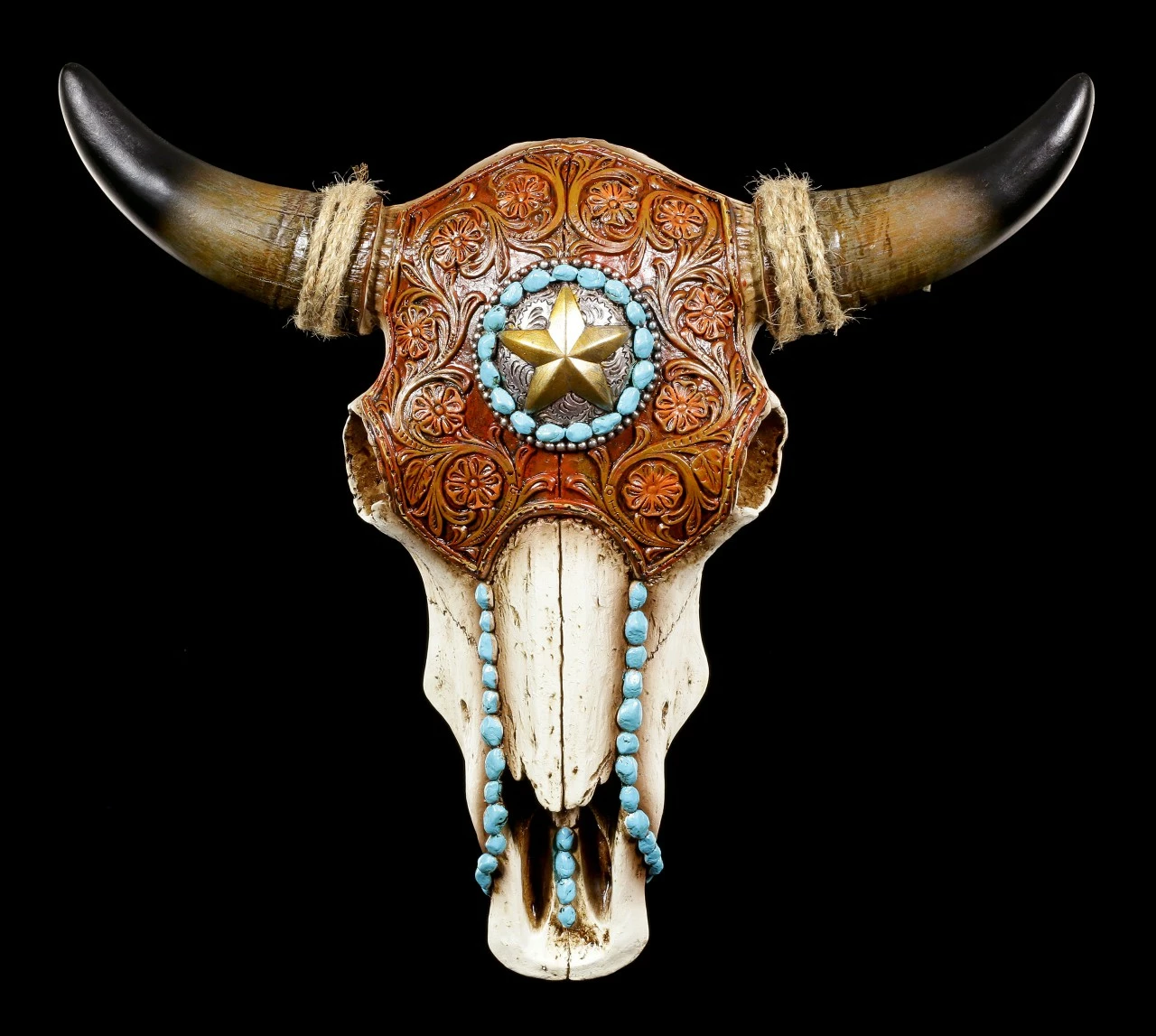 Wandrelief - Rinderschädel Mit Indianerschmuck – Bild 2