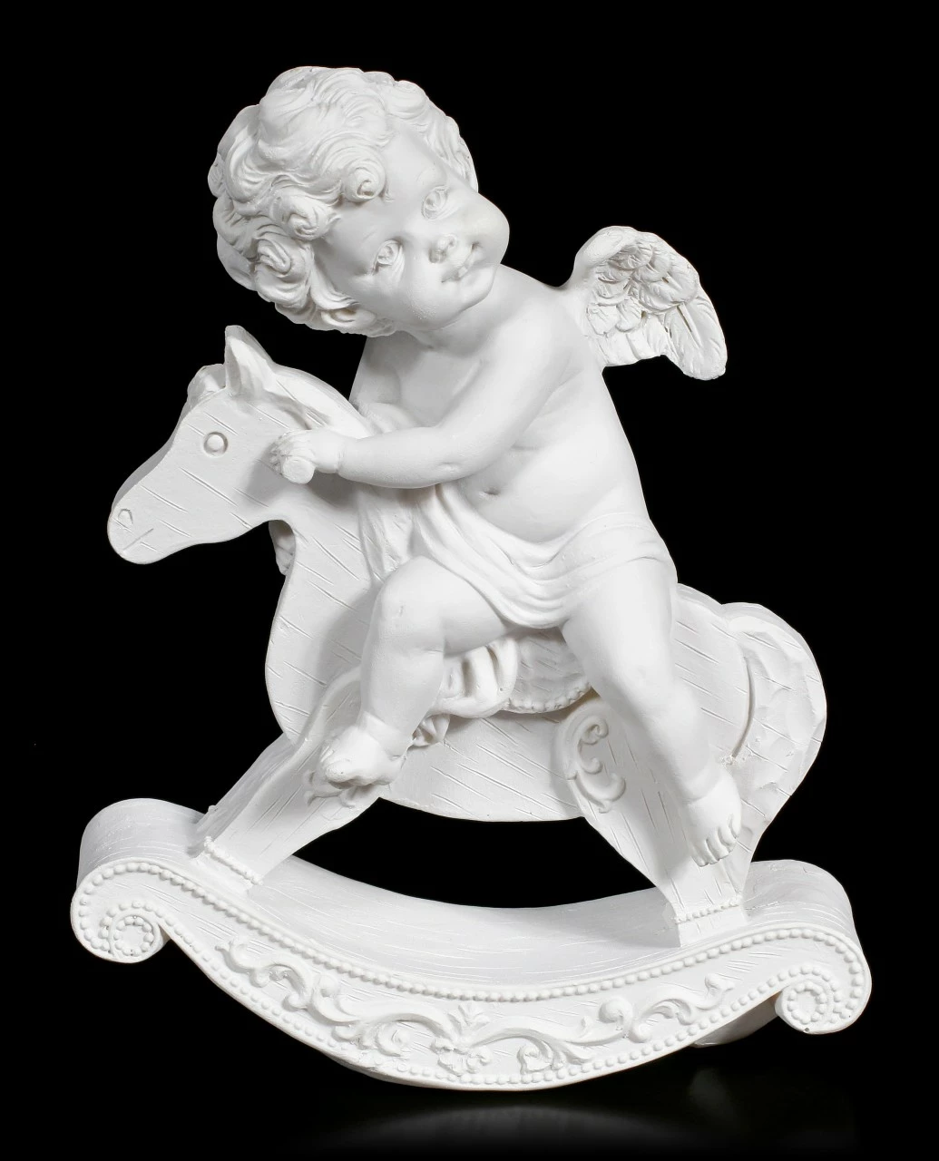 Weiße Cherub Figur Auf Schaukelpferd – Bild 2
