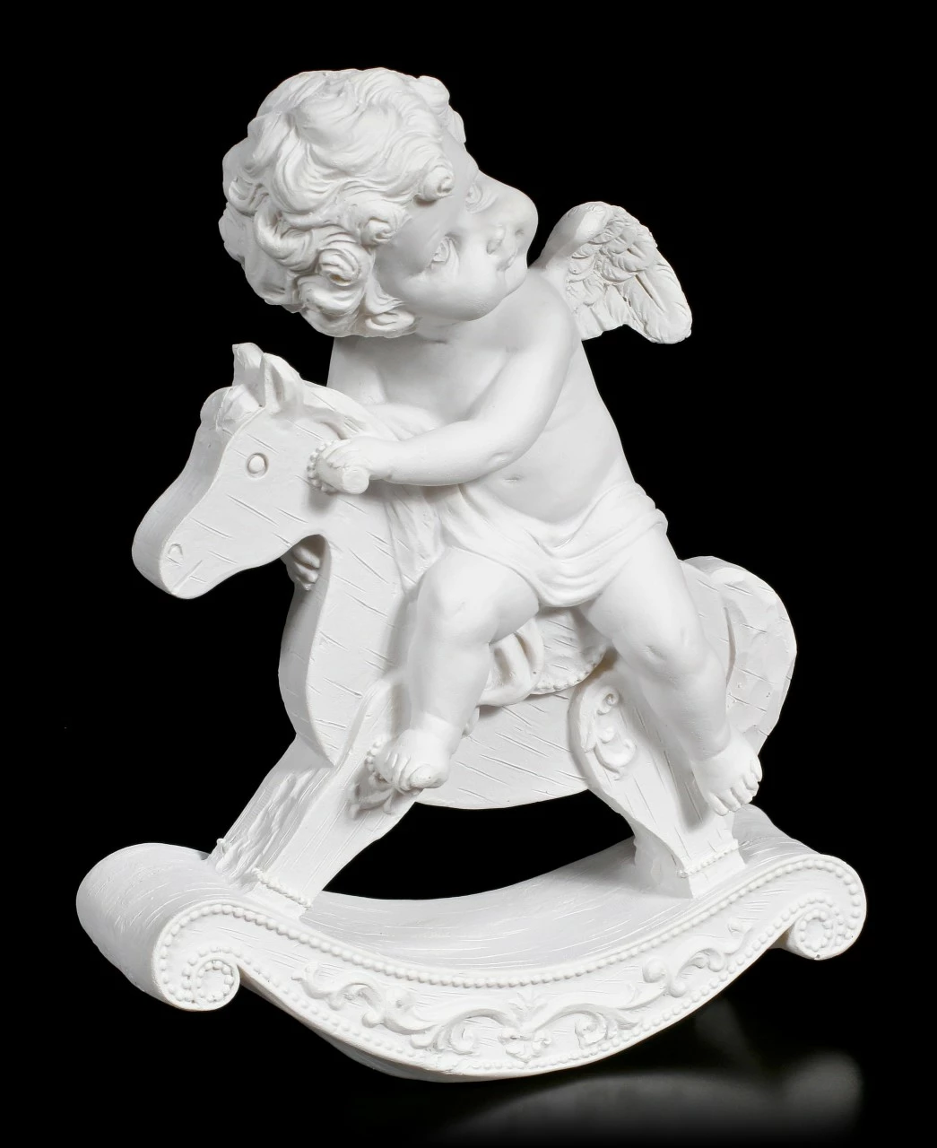 Weiße Cherub Figur Auf Schaukelpferd – Bild 3