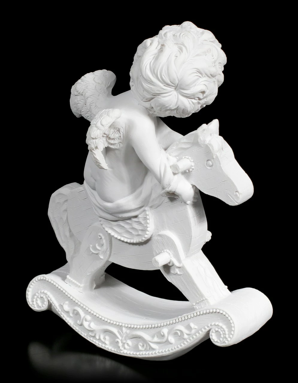 Weiße Cherub Figur Auf Schaukelpferd – Bild 4