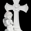 Weiße Cherub Figur Vor Kreuz Betend